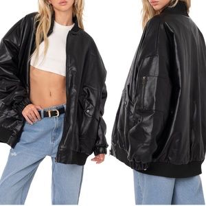 EDIKTED FAUX LEATHER OVERSIZED BOMBER JACKET